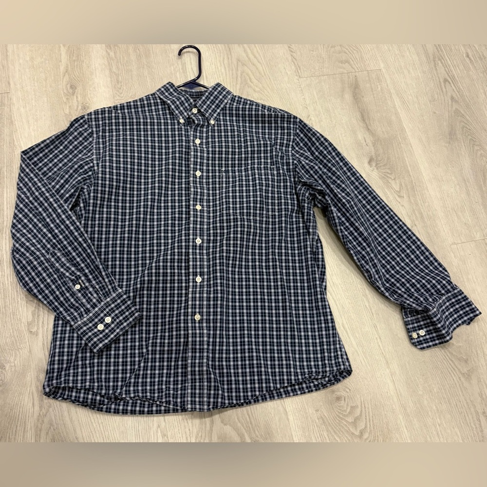 Izod brand plaid long-sleeve button down casual dress Shirt Blue size L